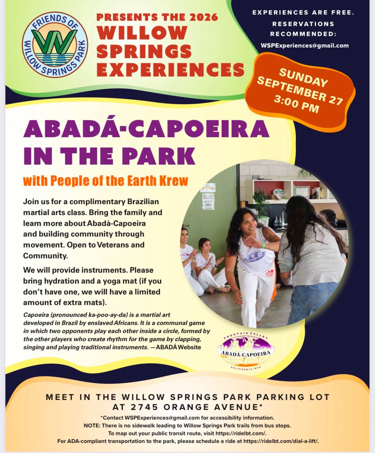 ABADÁ-Capoeira in the Park at Willow Springs flyer