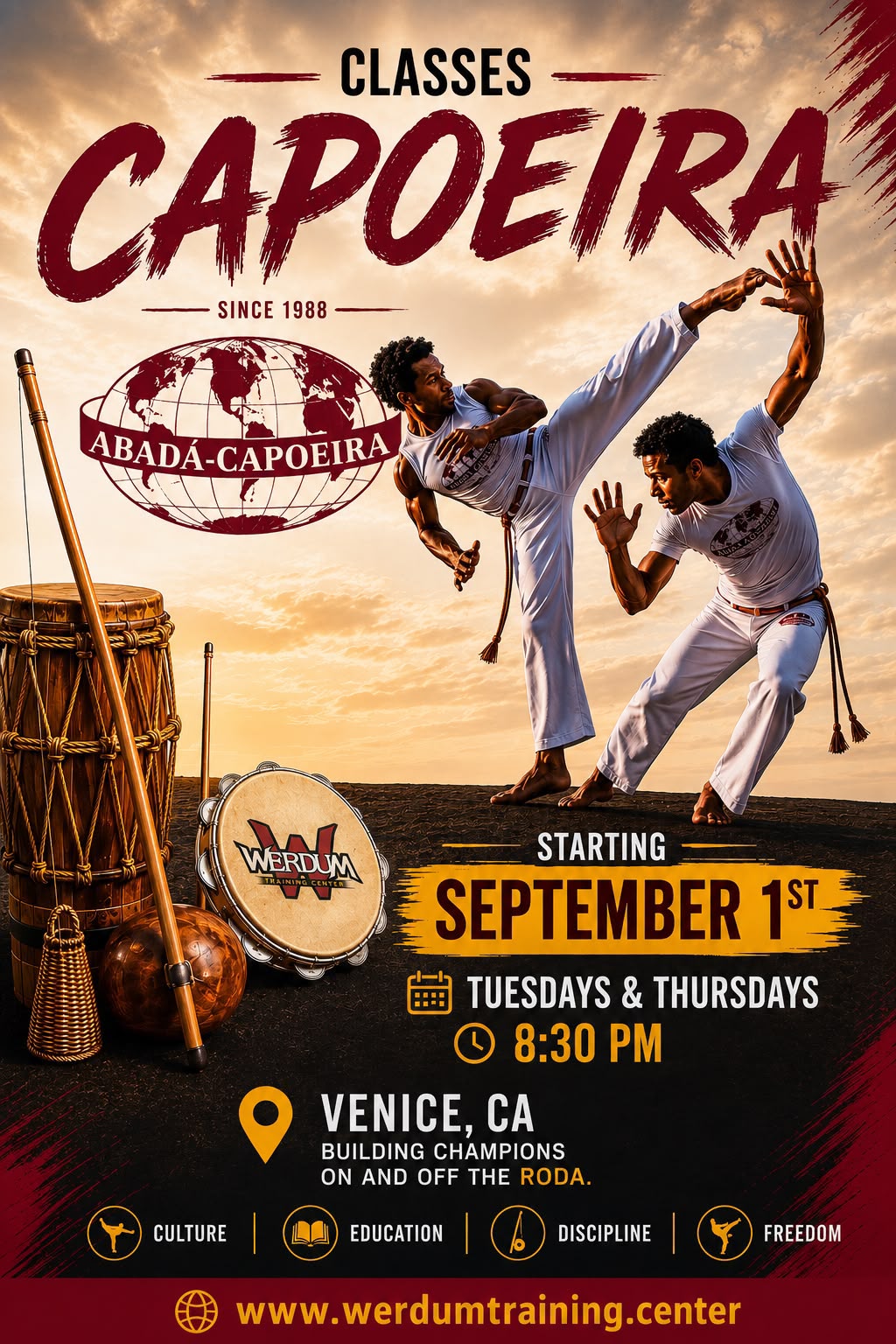 Capoeira classes at Werdum Training Center, Venice flyer